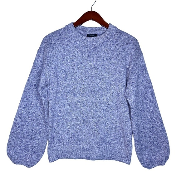 J. CREW NEW Puff Sleeve Crew Neck Sweater Size Medium in Lilac Ivory - Picture 2 of 15